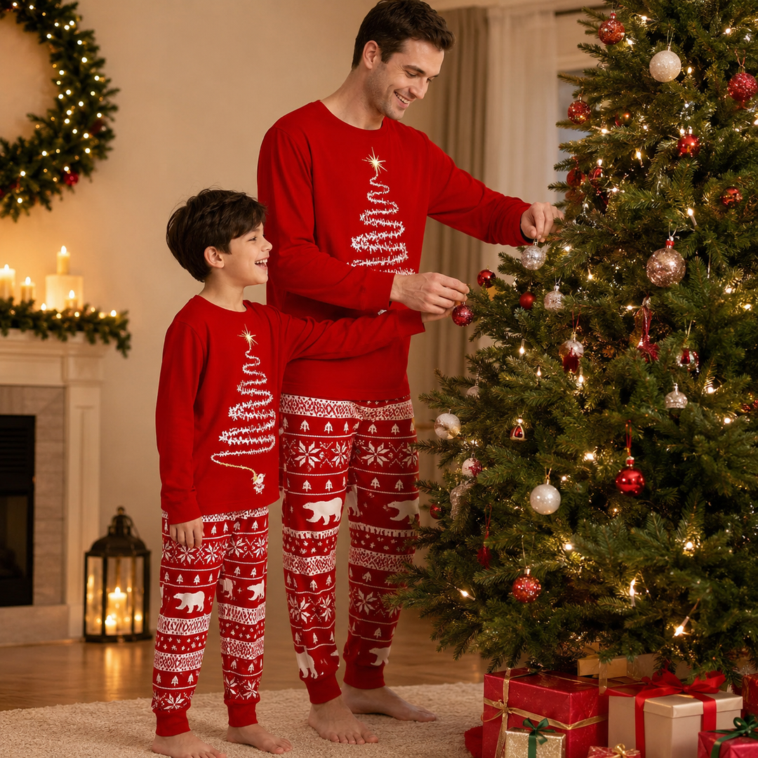 Matching Family Christmas Pajamas - Christmas Tree Print, Red