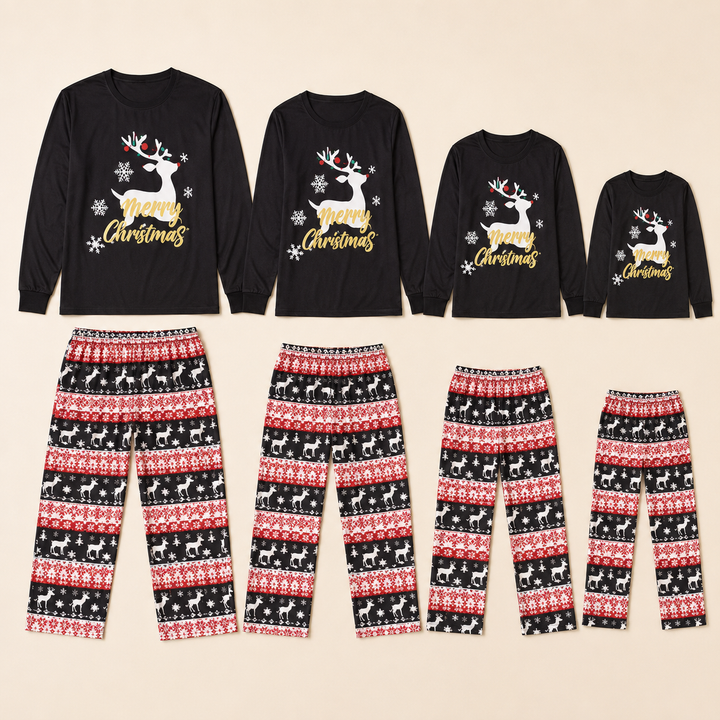 Matching Family Christmas Pajamas - Reindeer Print, Black