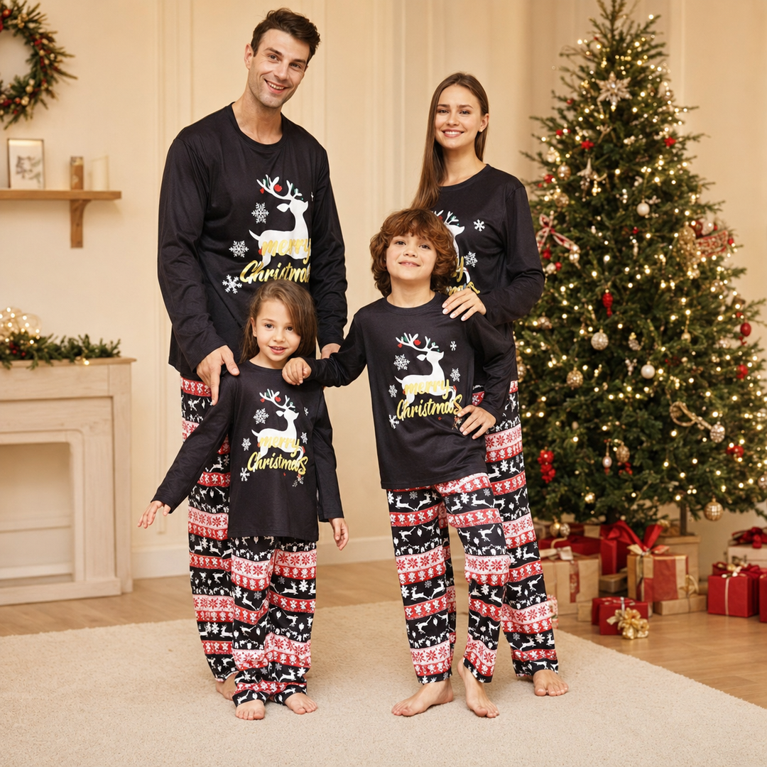 Matching Family Christmas Pajamas - Reindeer Print, Black