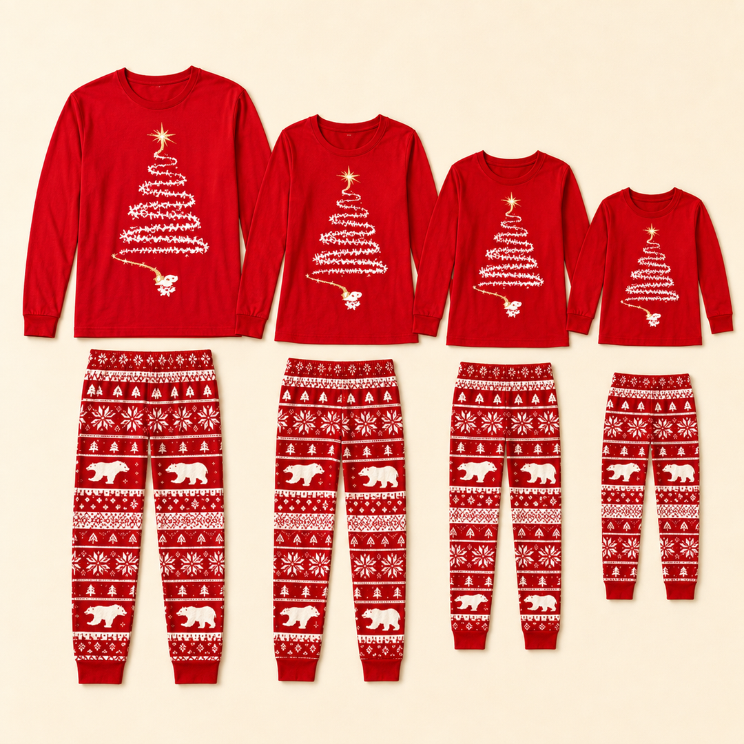 Matching Family Christmas Pajamas - Christmas Tree Print, Red