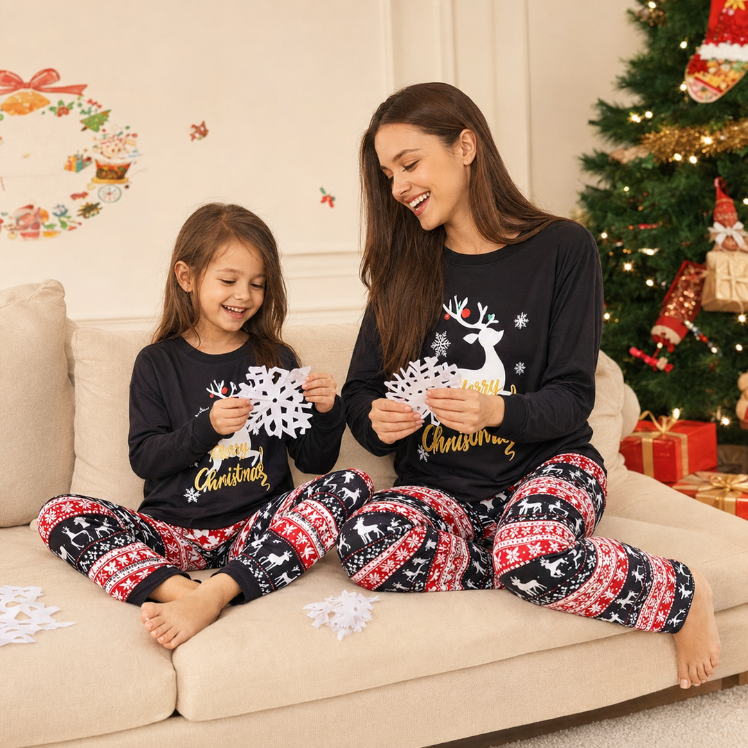 Matching Family Christmas Pajamas - Reindeer Print, Black