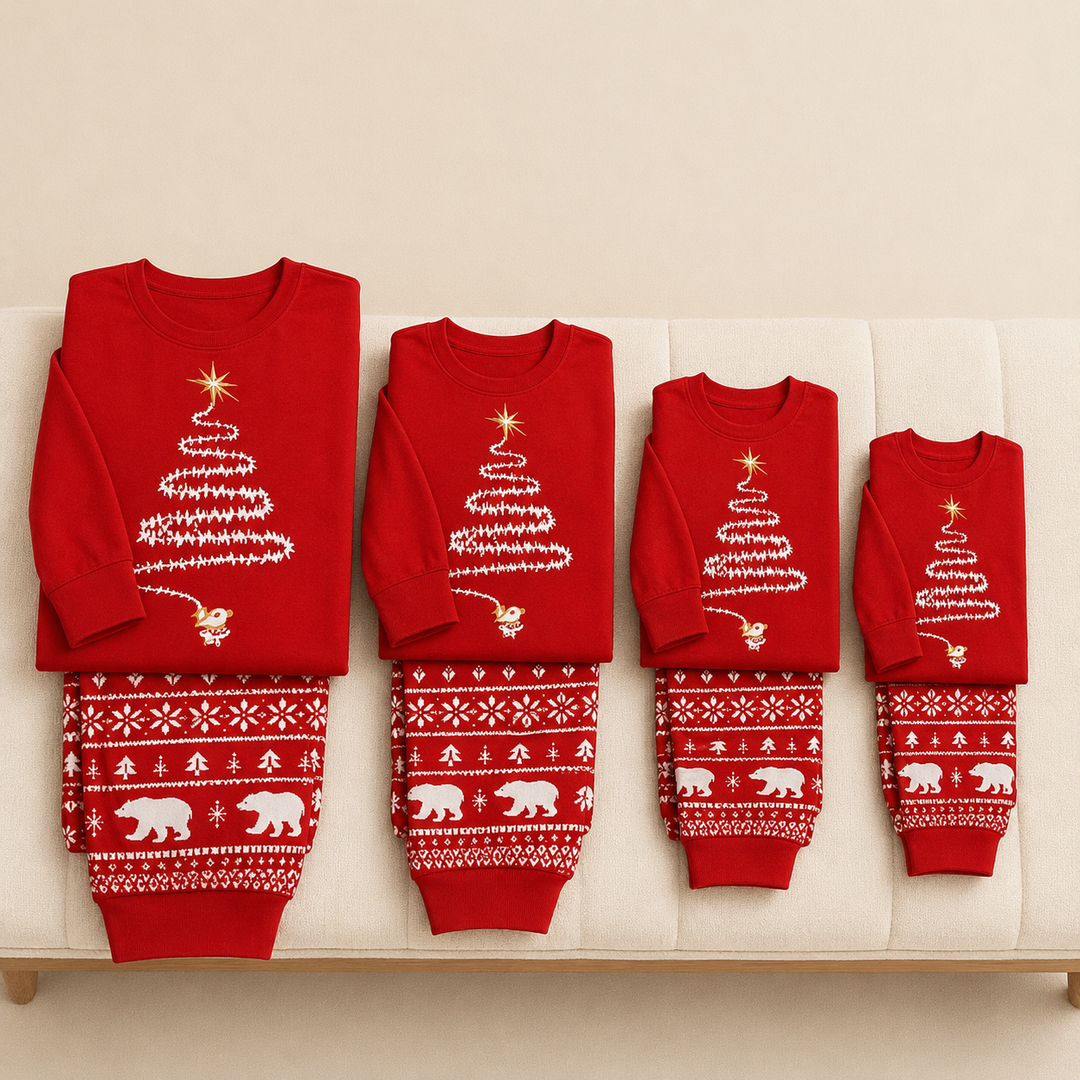 Matching Family Christmas Pajamas - Christmas Tree Print, Red
