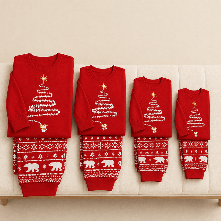 Matching Family Christmas Pajamas - Christmas Tree Print, Red