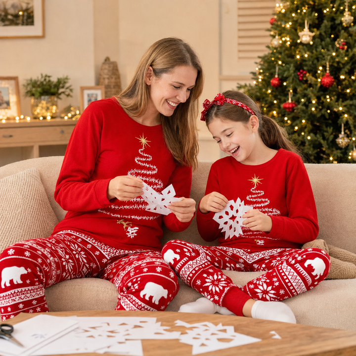 Matching Family Christmas Pajamas - Christmas Tree Print, Red