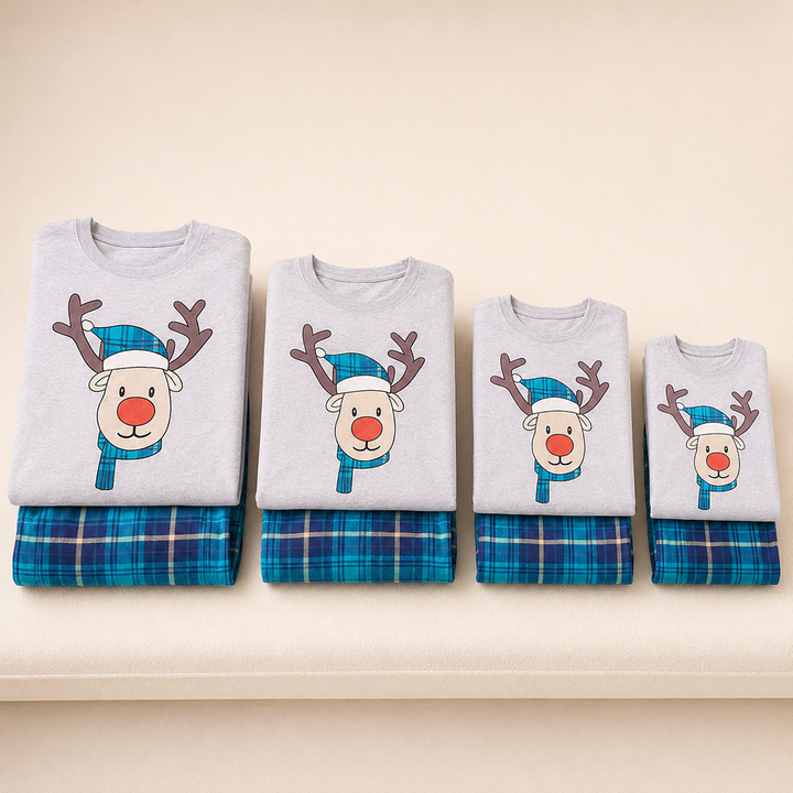 Matching Family Christmas Pajamas - Reindeer Print, Blue