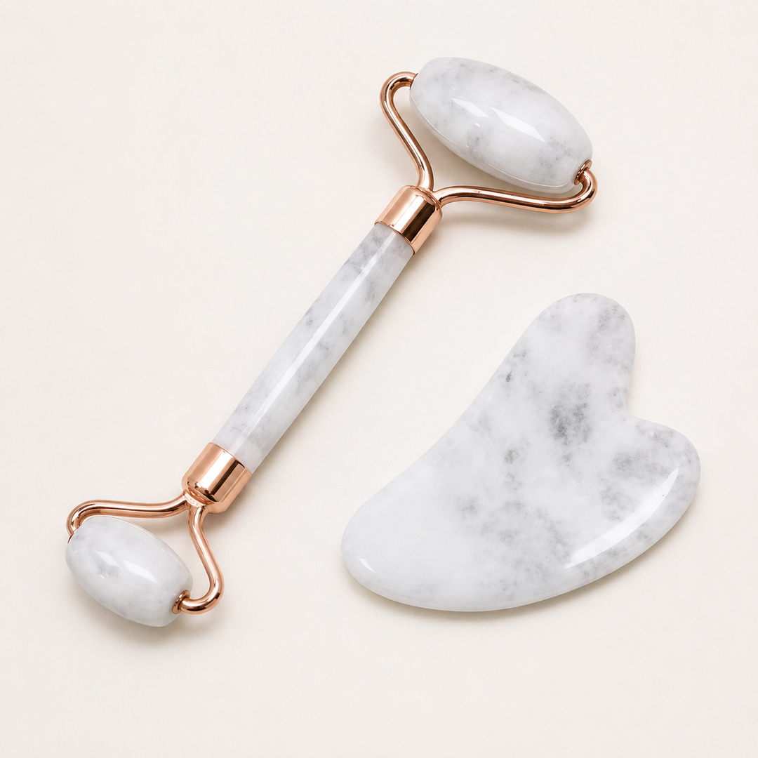 Gua Sha and Jade Roller Set for Face, Natural Stone Facial Tools