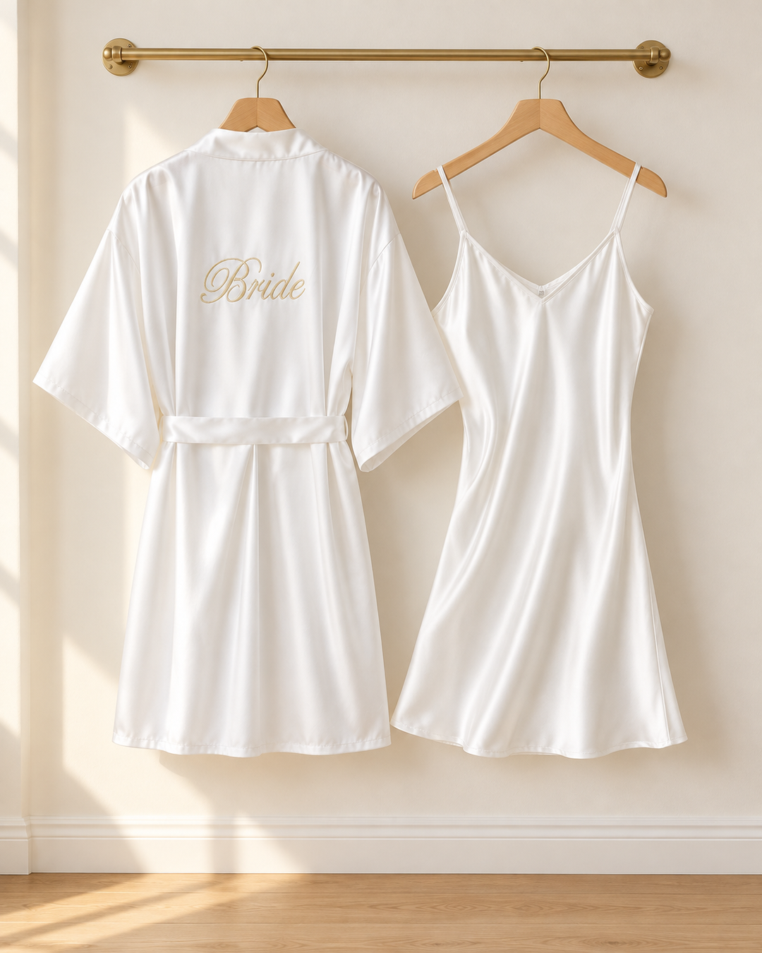 Bridal Robe &amp; Chemise Set, Embroidered Bride or Bridesmaid