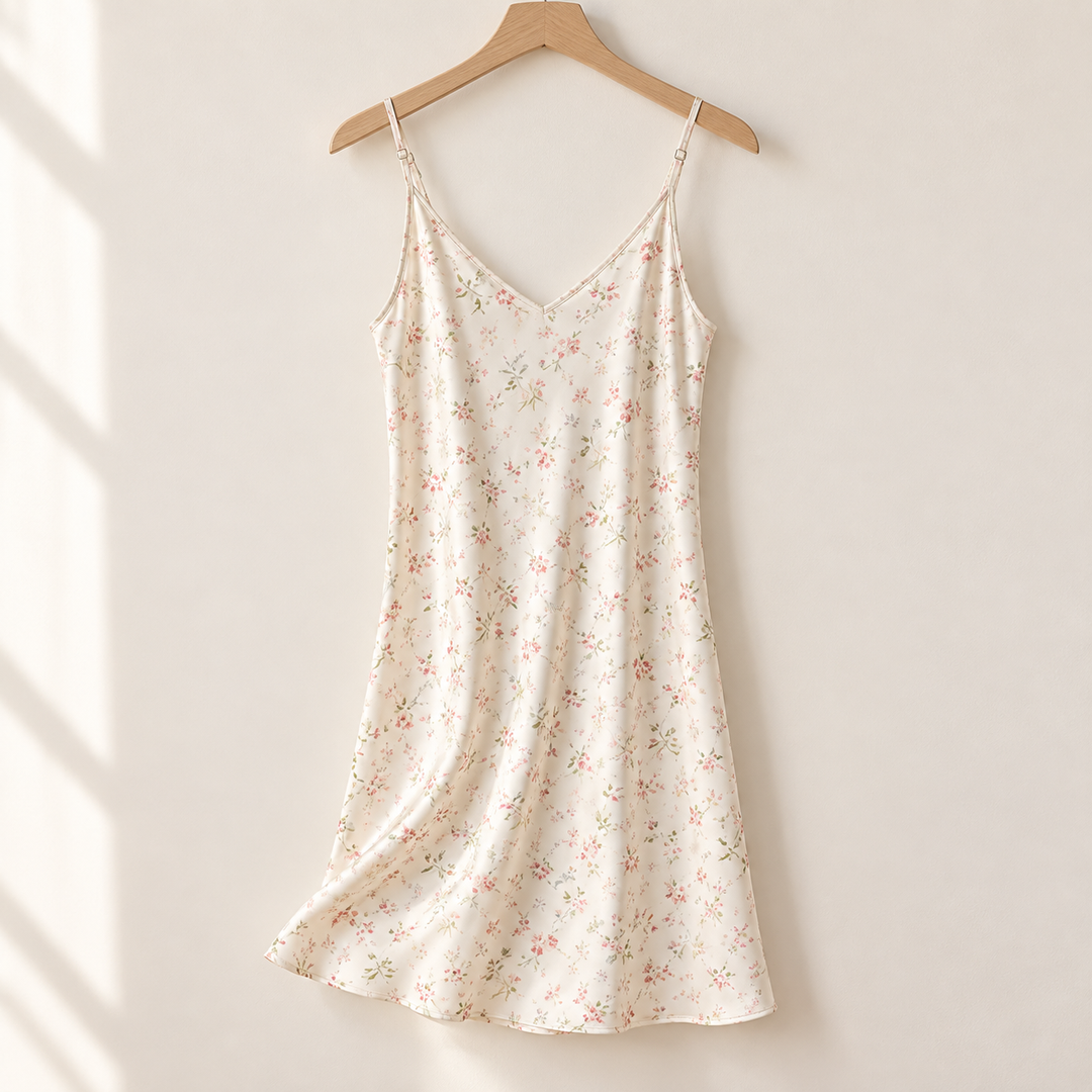 Printed Slip Nightgown for Women, Satin Cami Sleep Dress