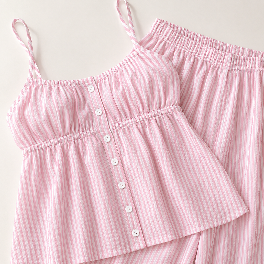Striped Pajama Set for Women, Ruffle Tank Top and Wide Leg Pants