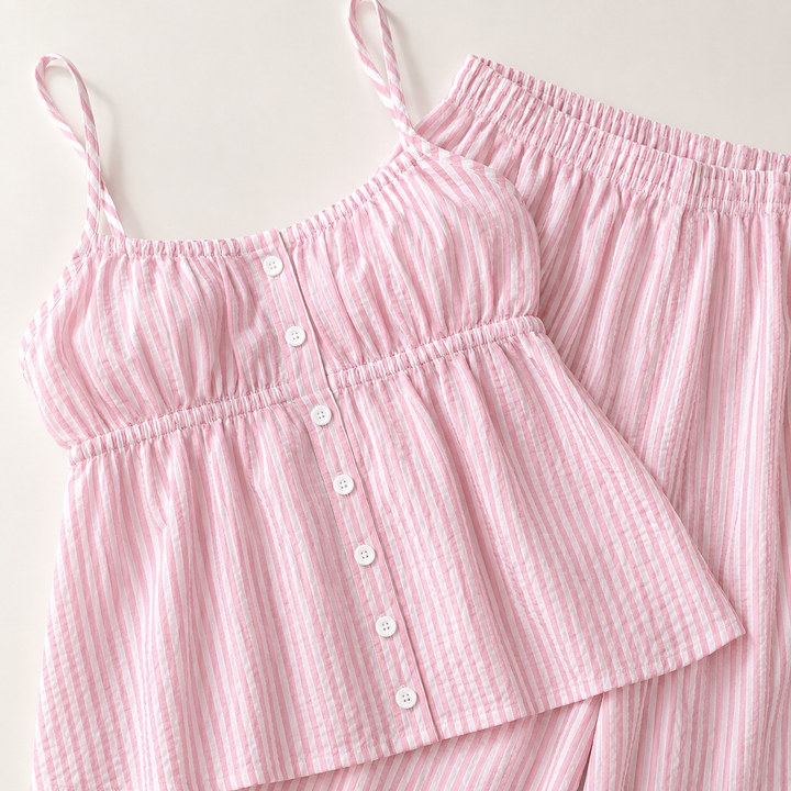 Striped Pajama Set for Women, Ruffle Tank Top and Wide Leg Pants