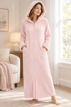 Women's Plush Hooded Zip-Front Fleece Robe with Pockets