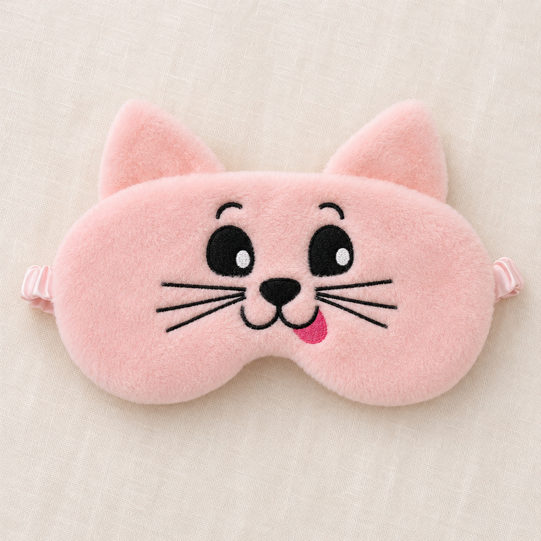 Cute animal sleep eye mask in soft plush - front view of the plush face