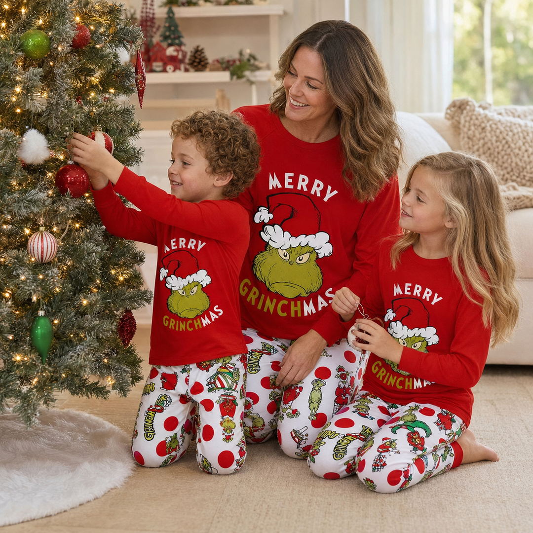Matching Family Christmas Pajamas - Red Print, Dog Sizes Included