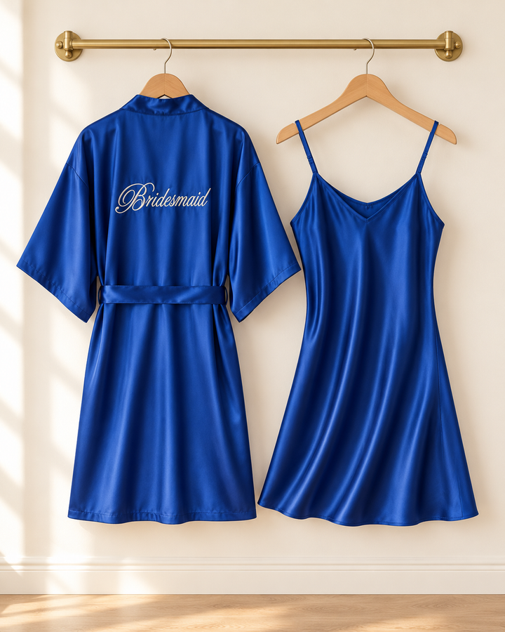 Bridal Robe &amp; Chemise Set, Embroidered Bride or Bridesmaid