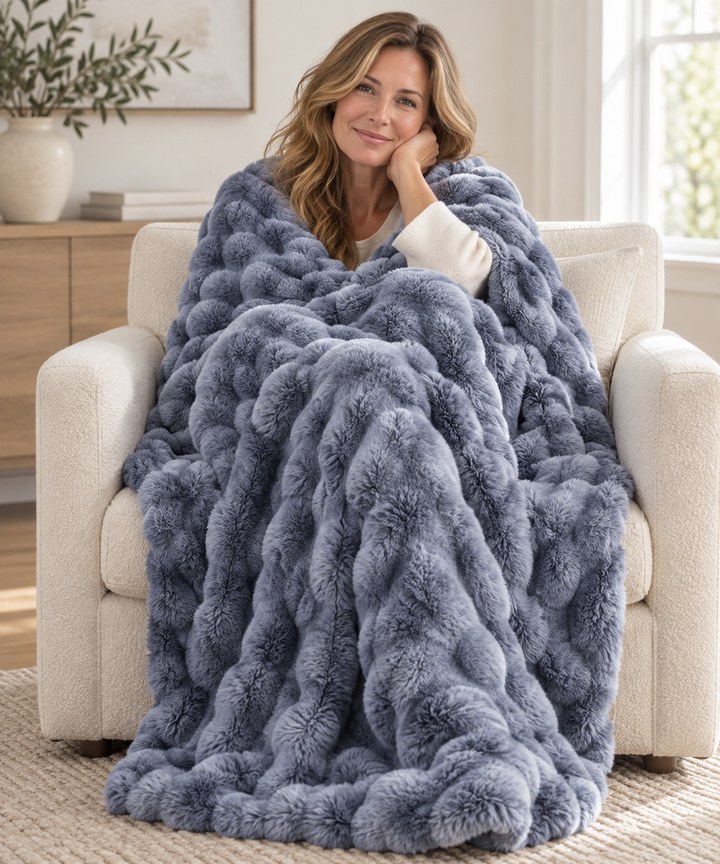 Faux Fur Throw Blanket, Cozy Plush Bubble Fleece 39 x 63 in