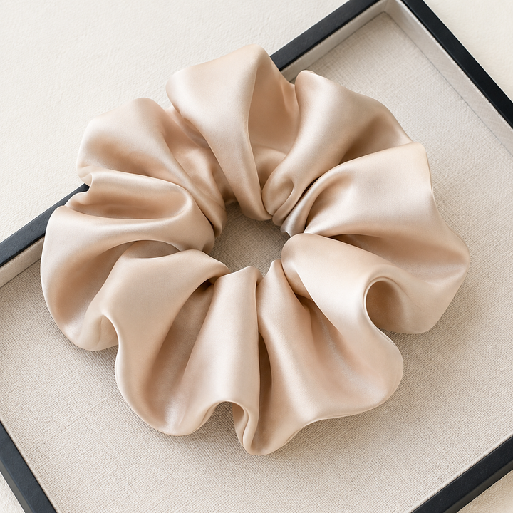 Satin hair scrunchie with a wide soft band - Purple