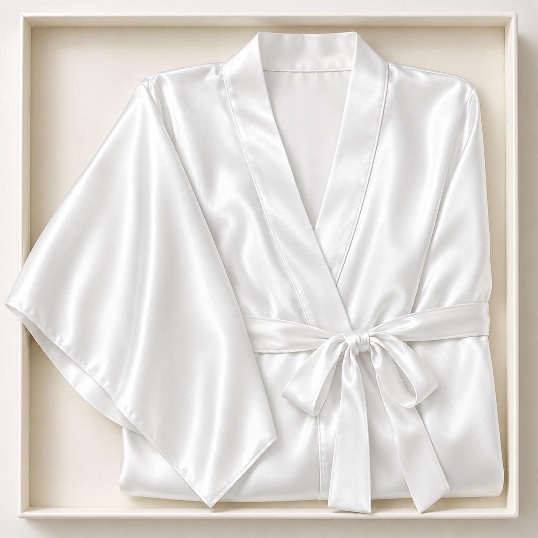 Satin Kimono Robe for Women, Short Wrap Robe with Wide Sleeves