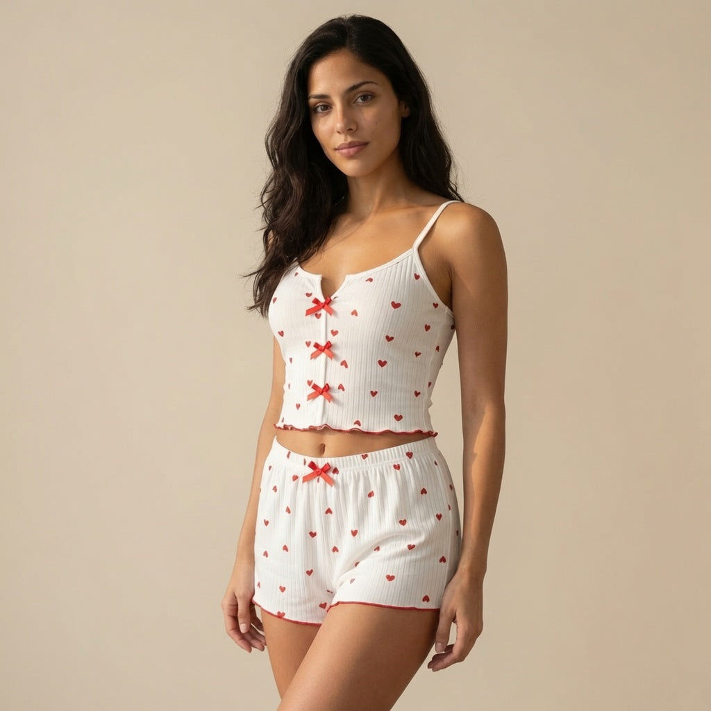 Heart Ribbed Cami Shorts Set