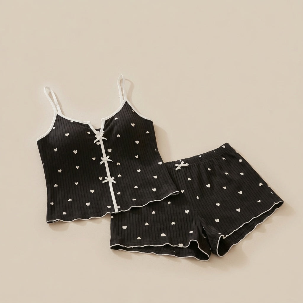 Heart Ribbed Cami Shorts Set