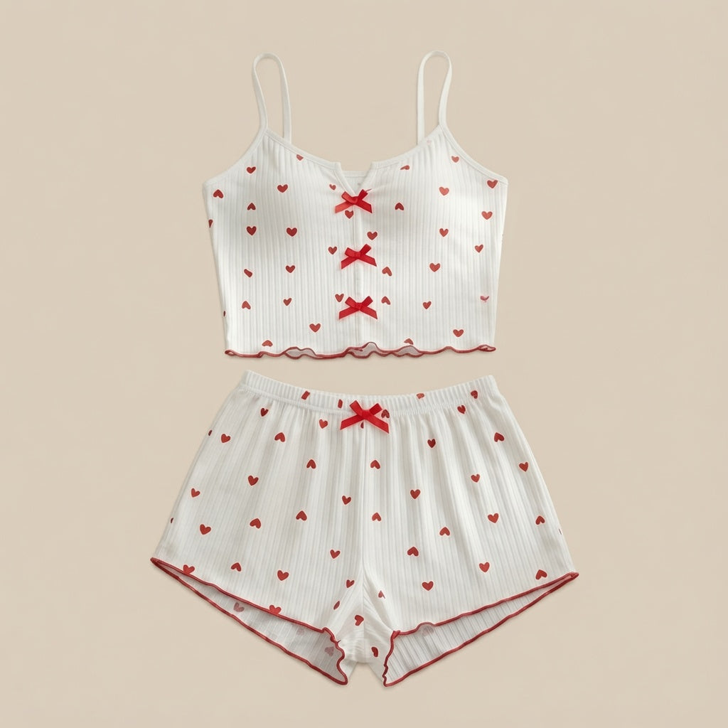 Heart Ribbed Cami Shorts Set