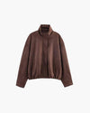 Women's Faux Suede Bomber Jacket | High-Collar Brown Bomber