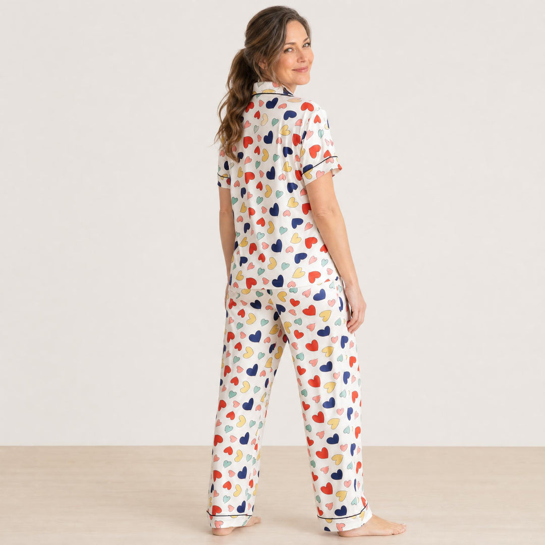 Heart Print Pajama Set - Short Sleeve