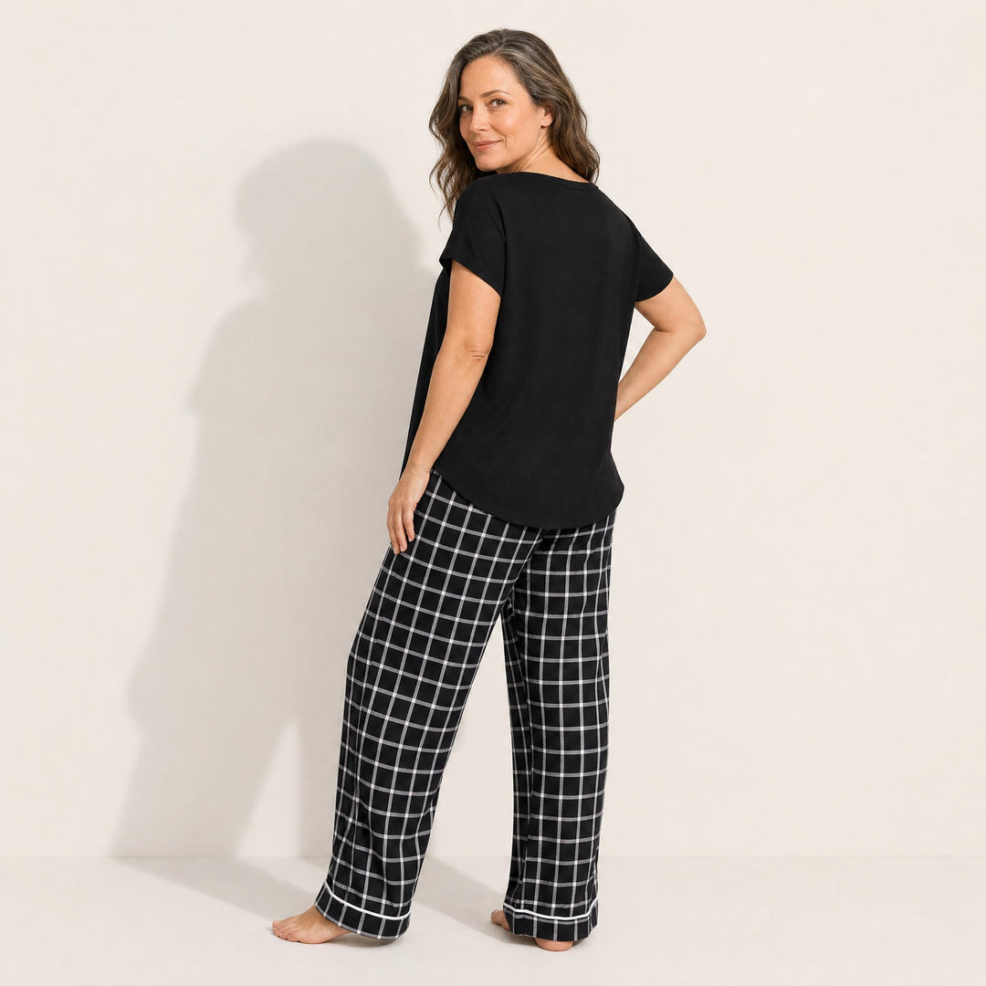 Plus-Size Henley Pajama Set - Check Pant