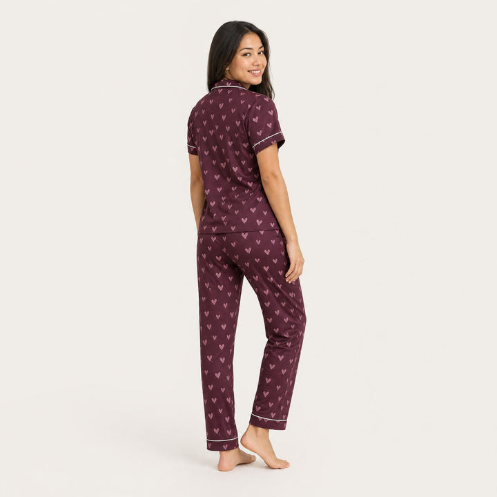 Satin Heart Pajama Set - Short Sleeve
