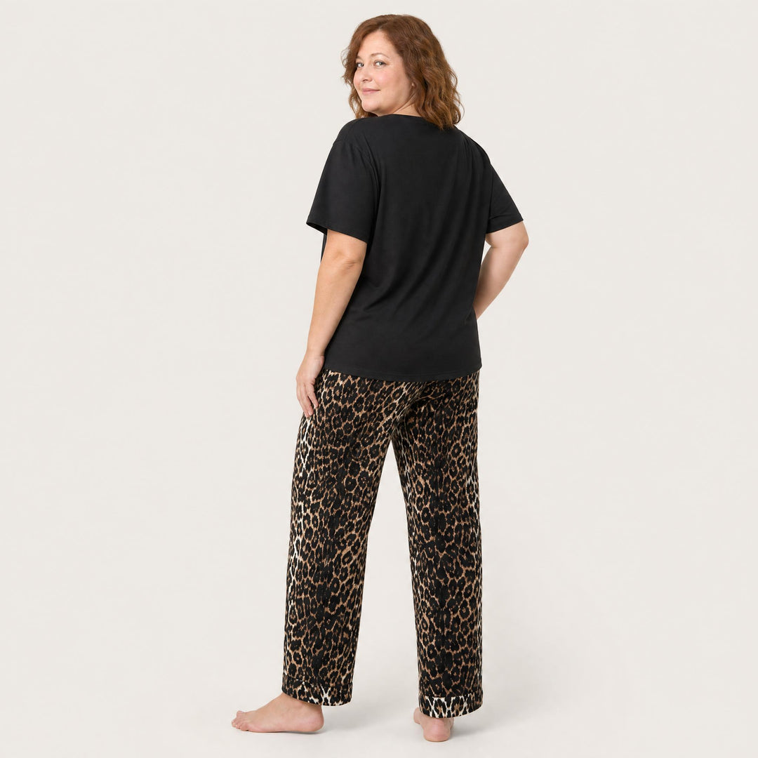 Plus-Size Leopard Pajama Set - Long Sleeve