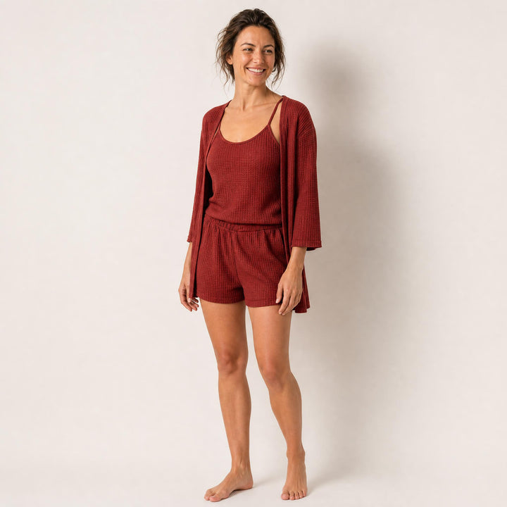 Waffle Lounge Set - Cami, Shorts &amp; Cardigan