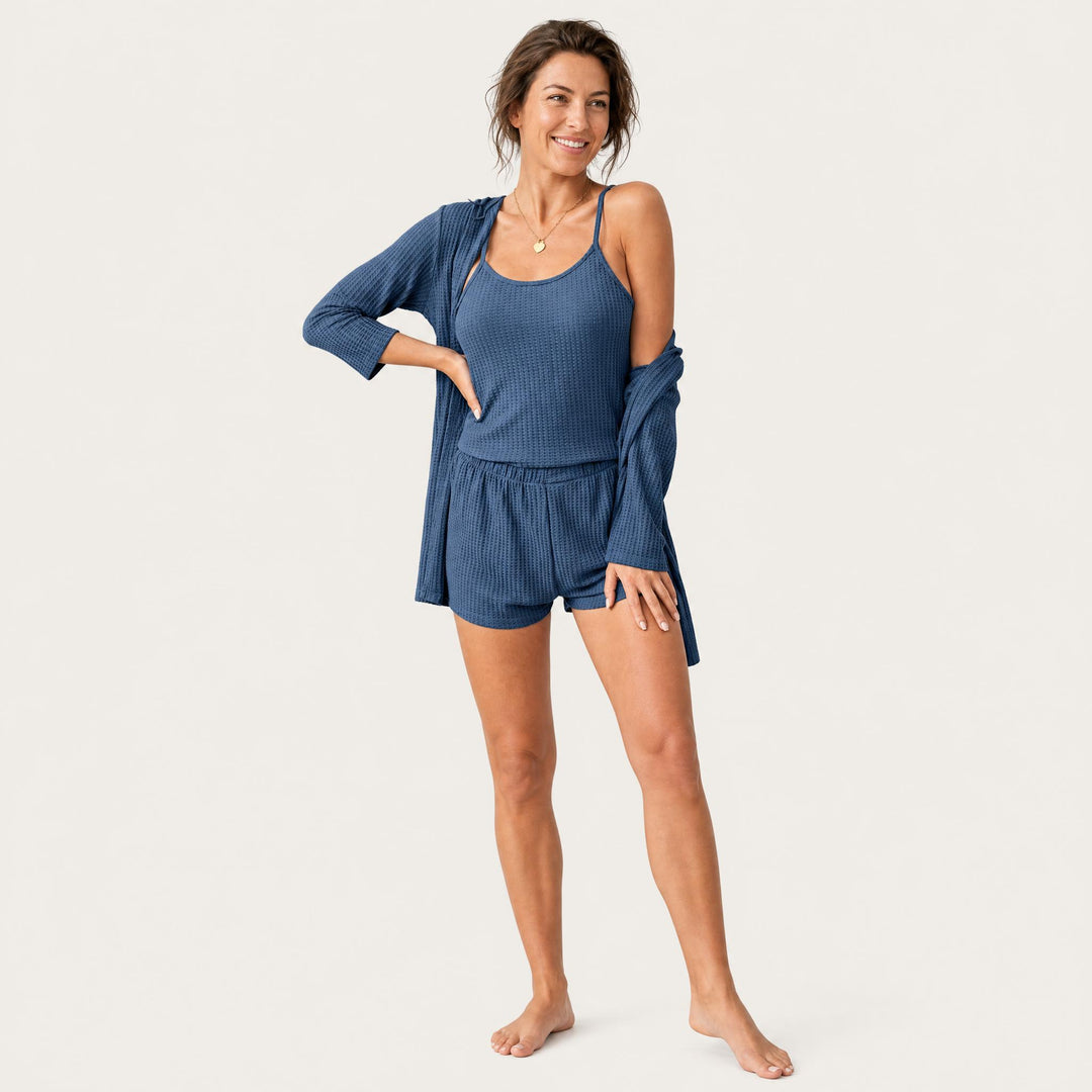 Waffle Lounge Set - Cami, Shorts &amp; Cardigan