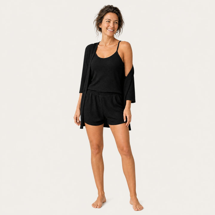 Waffle Lounge Set - Cami, Shorts &amp; Cardigan