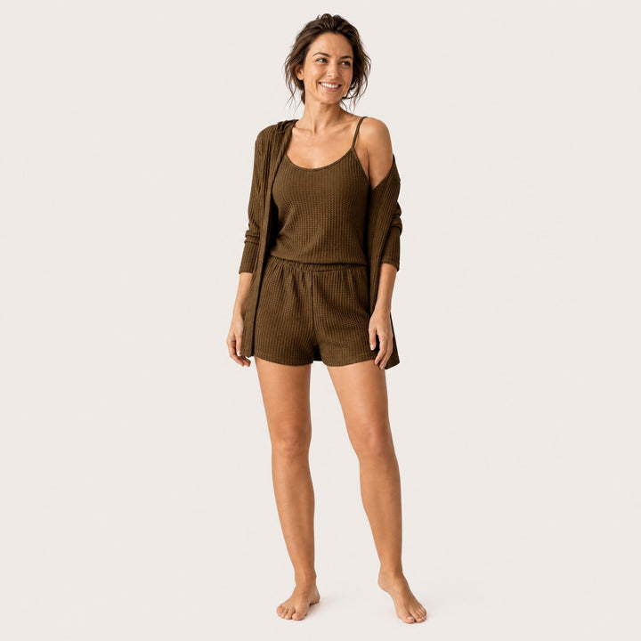 Waffle Lounge Set - Cami, Shorts &amp; Cardigan