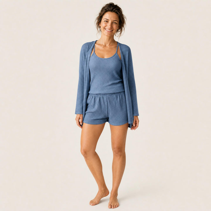 Waffle Lounge Set - Cami, Shorts &amp; Cardigan