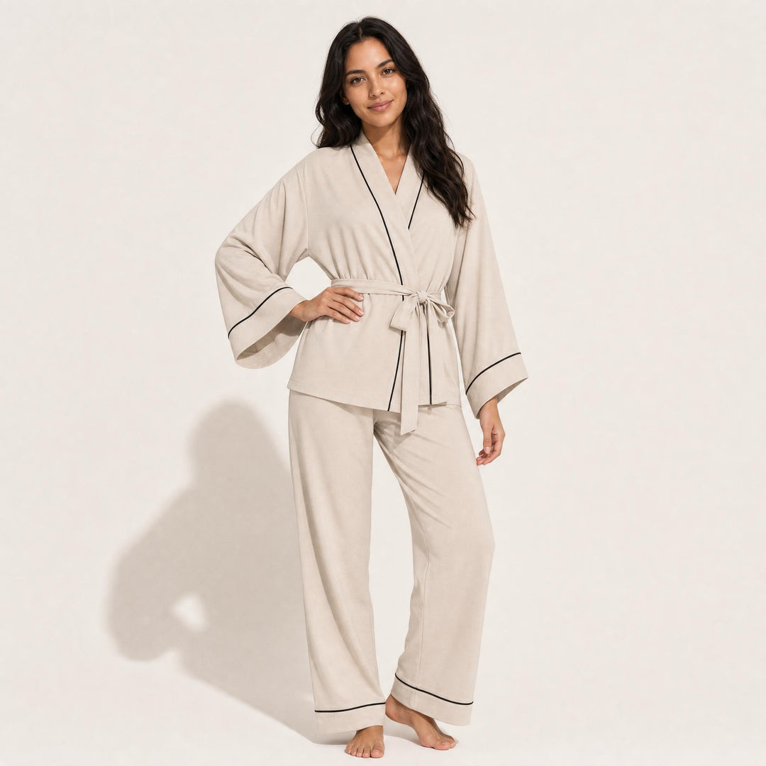 Satin Classic Pajama Set - Piped Button-Up