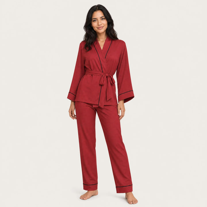 Satin Classic Pajama Set - Piped Button-Up