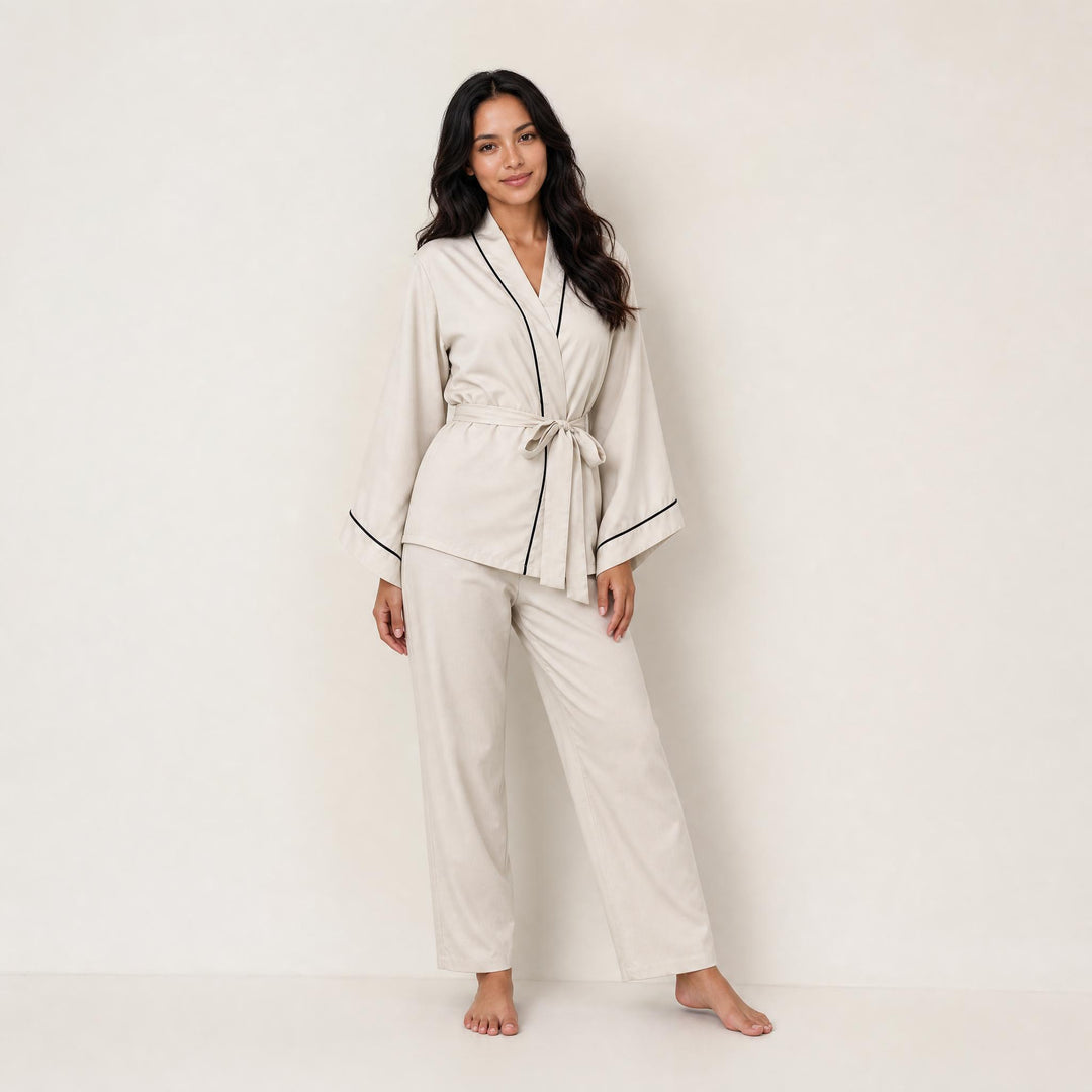 Satin Classic Pajama Set - Piped Button-Up