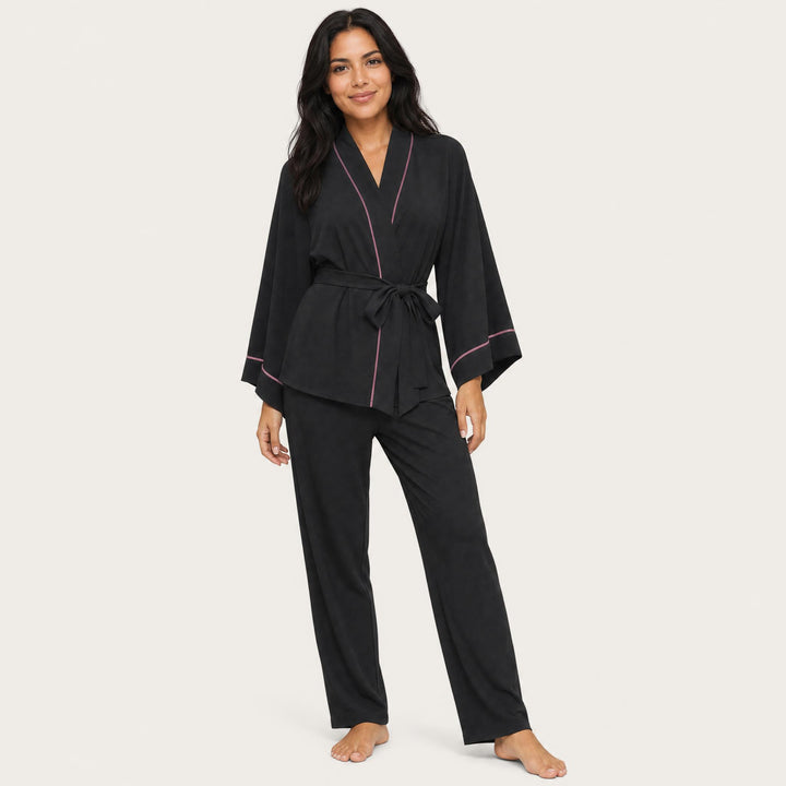 Satin Classic Pajama Set - Piped Button-Up