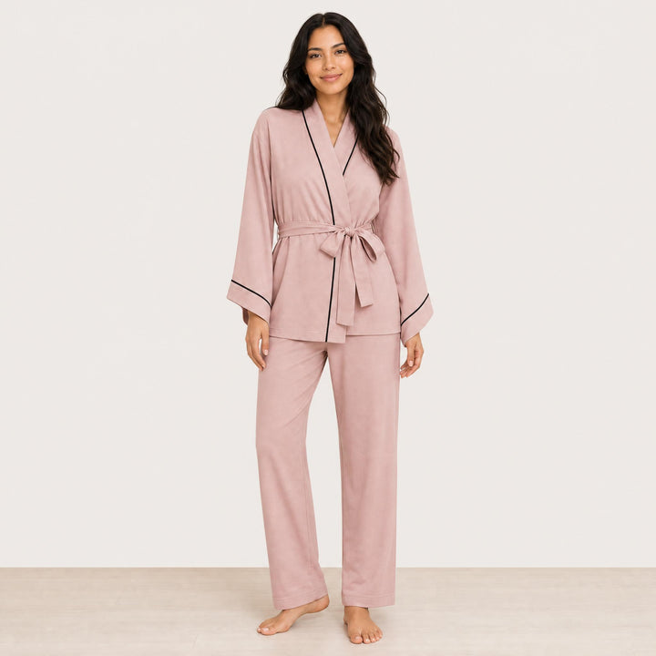 Satin Classic Pajama Set - Piped Button-Up