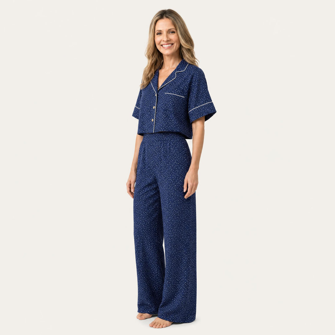 Satin Polka Dot Pajama Set - Wide Leg