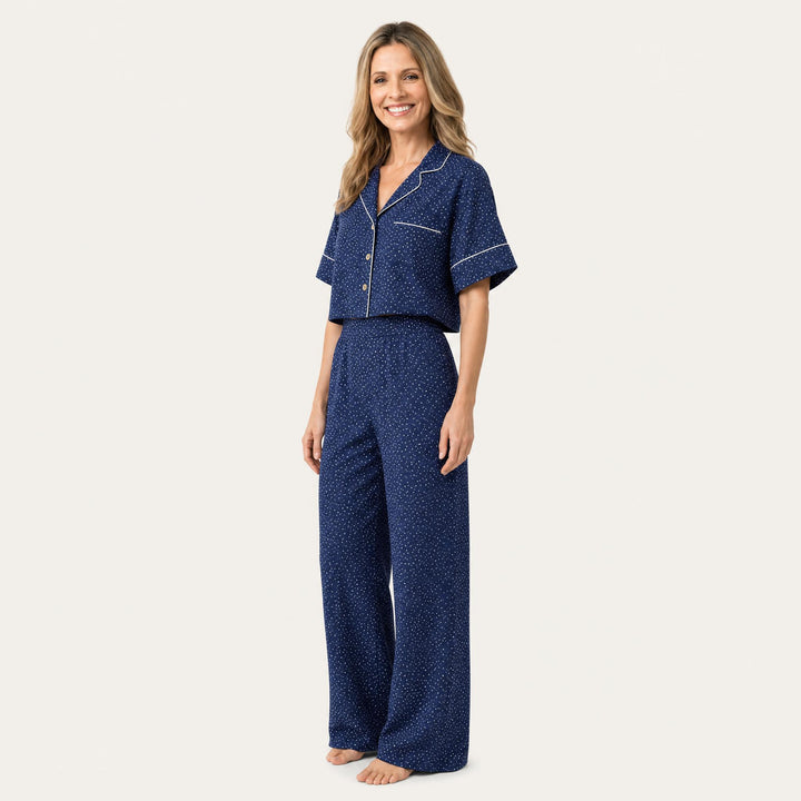 Satin Polka Dot Pajama Set - Wide Leg