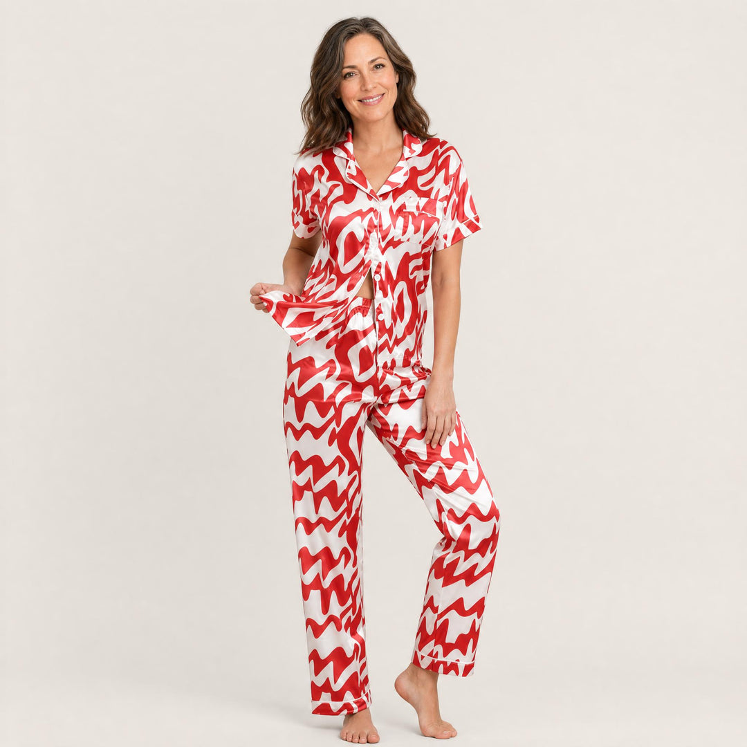 Abstract Print Pajama Set - Short Sleeve