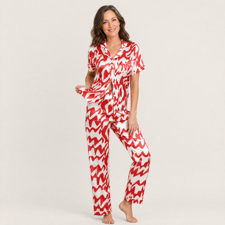 Abstract Print Pajama Set - Short Sleeve