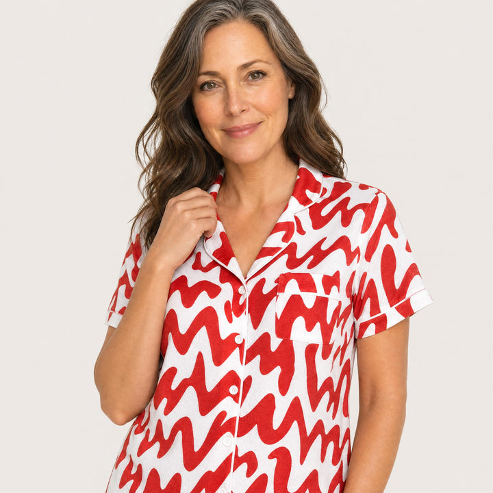 Abstract Print Pajama Set - Short Sleeve