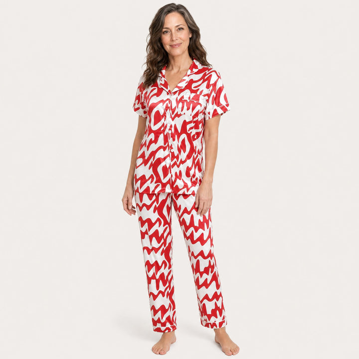 Abstract Print Pajama Set - Short Sleeve