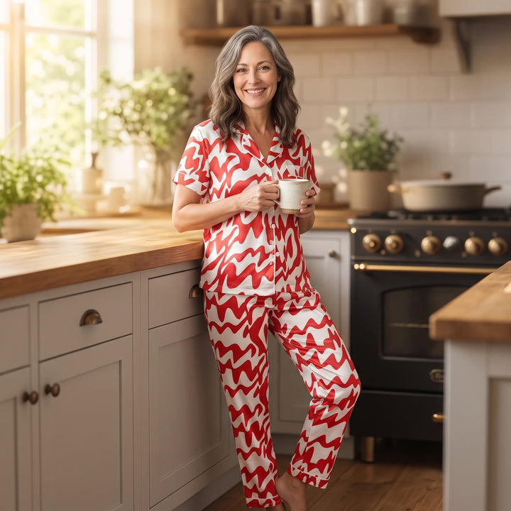 Abstract Print Pajama Set - Short Sleeve