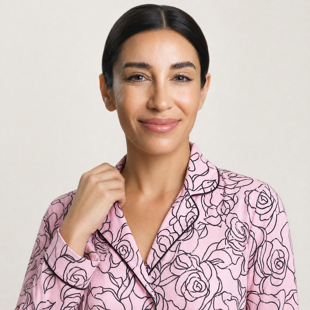 Satin Floral Pajama Set - Long Sleeve