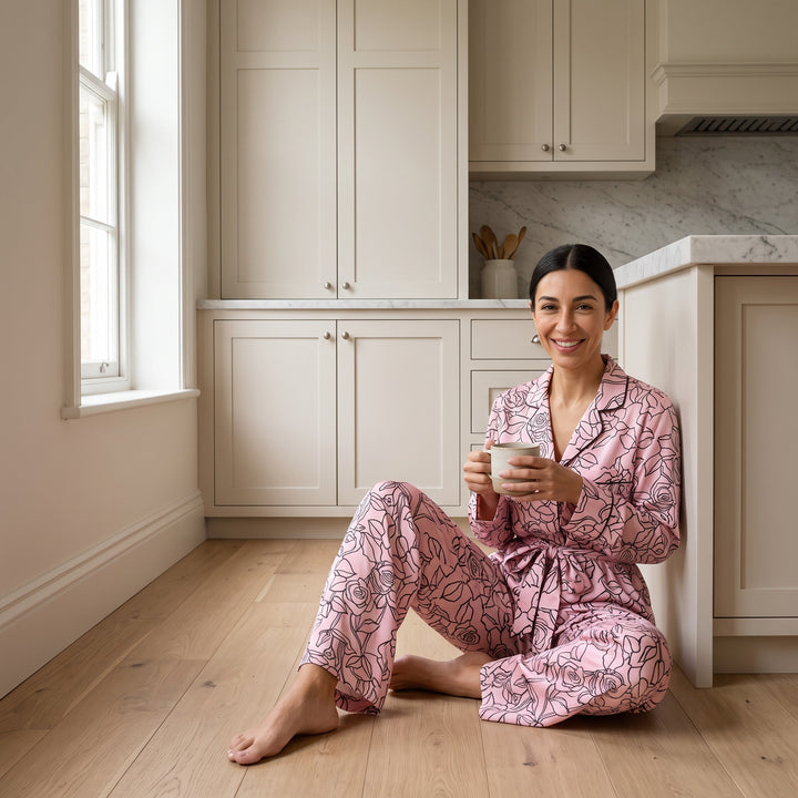 Satin Floral Pajama Set - Long Sleeve