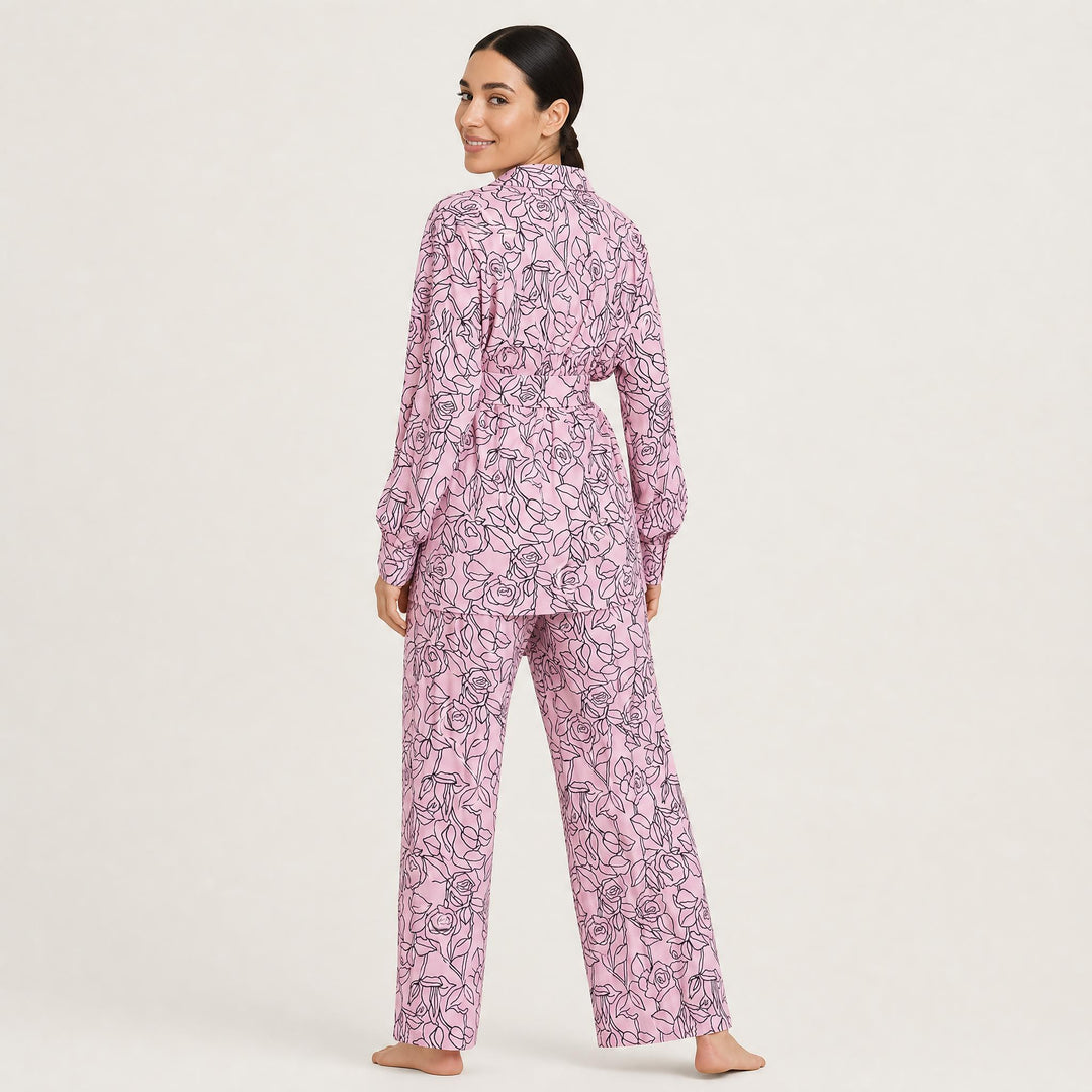 Satin Floral Pajama Set - Long Sleeve
