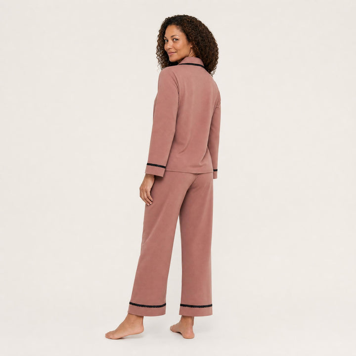 Satin Piped Pajama Set - Dusty Rose